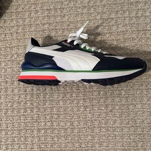 Puma Men's White and Navy Sneakers with Red Accents